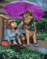 Картина по номерам Девочка с собакой под зонтом