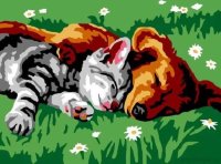 Картины по номерам Котенок и щенок