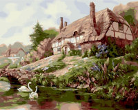 Картина по номерам Домик в деревне у пруда